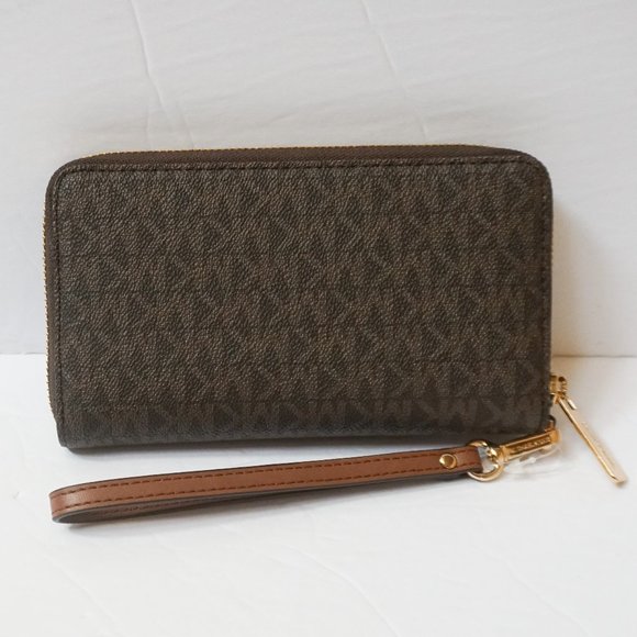 Michael Kors Jet Set Travel Large Phone Case Wallet Wristlet MK Brown - Picture 10 of 12